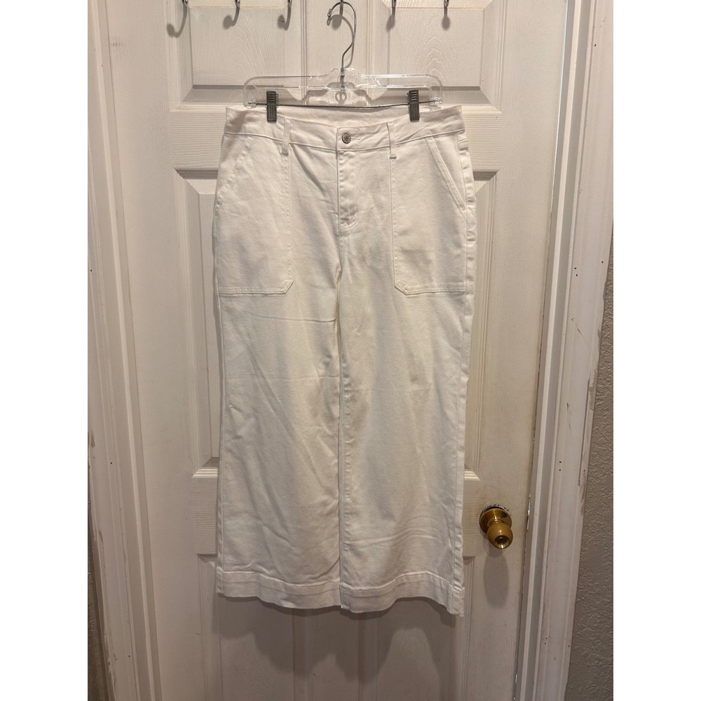 Womens White Wide Leg Jeans Stretch Cotton Denim 14 Minimalist Coastal Clean